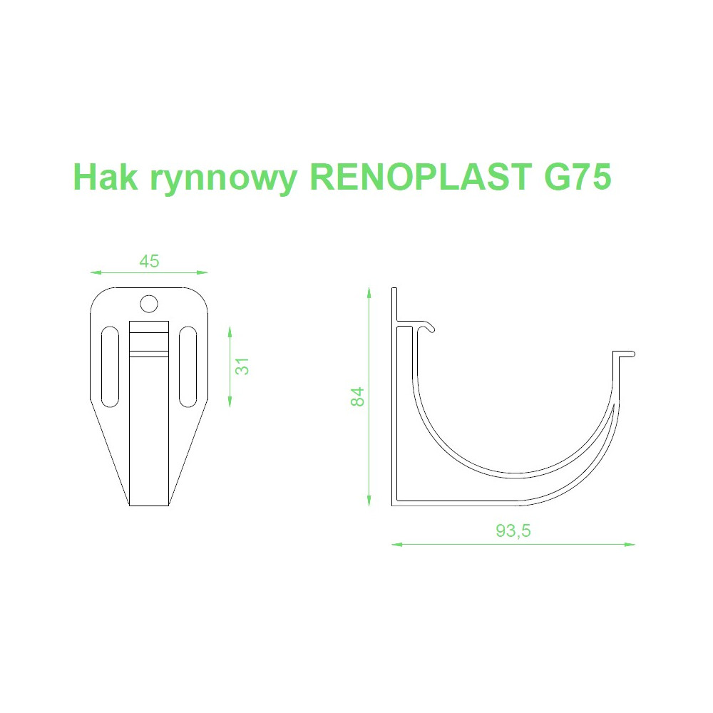 Uchwyt Rynnowy G75  - 4 szt. + Wkręt W13 - 8 szt.