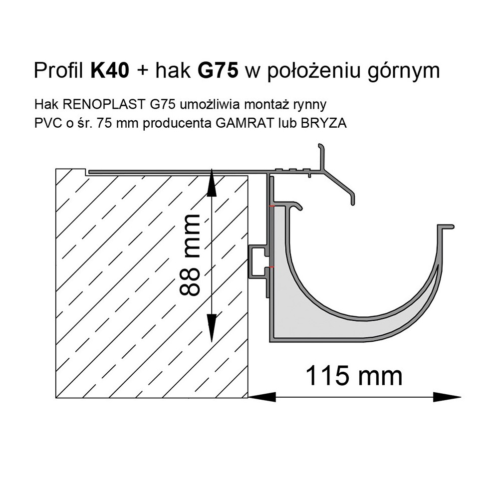 Uchwyt Rynnowy G75  - 4 szt. + Wkręt W13 - 8 szt.